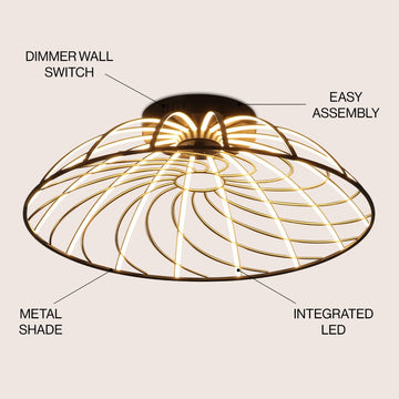 Ambros 23.5" Modern Industrial Metal Dimmable Stripe Half-Cage Integrated LED Flush Mount - JONATHAN Y